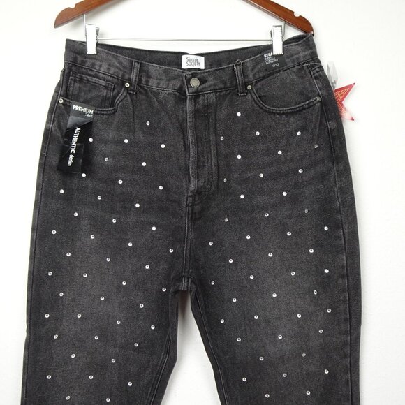 Rhinestone Jeans Simple Society Size 17 Gray Button Fly Cropped Straight Frayed - Picture 2 of 10